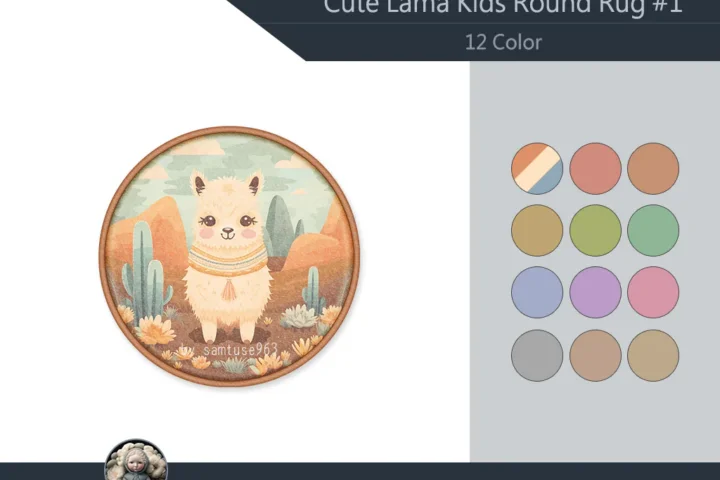 Cute Lama Kids Round Dance Rug #1 Samtuse963