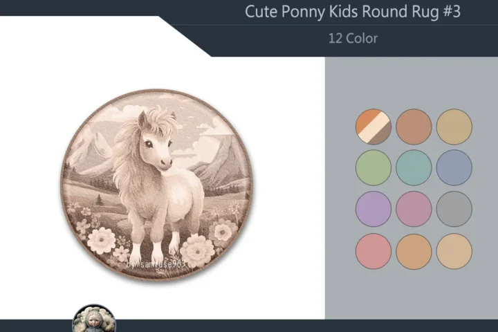 Cute Pony Kids Round Dance Rug #3 Samtuse963