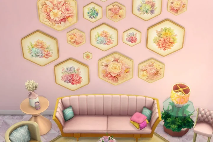 Flower Painting Hexagonal Frame #1 Samtuse963