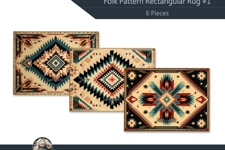 Folk Pattern Rectangular Dance Rug #1 Samtuse963