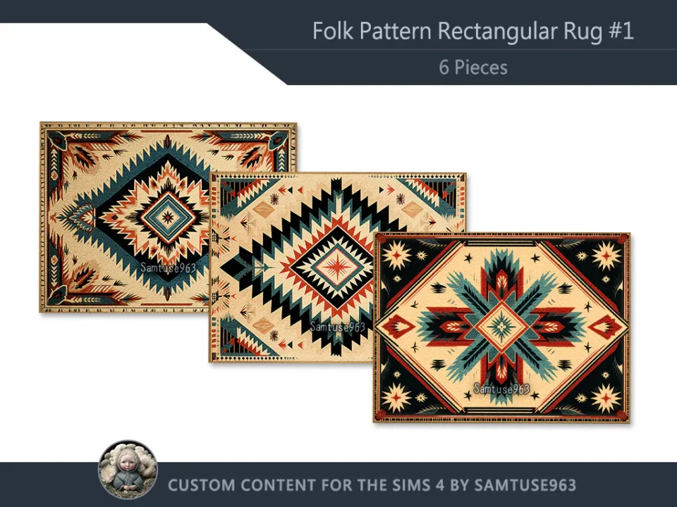 Folk Pattern Rectangular Dance Rug #1 Samtuse963