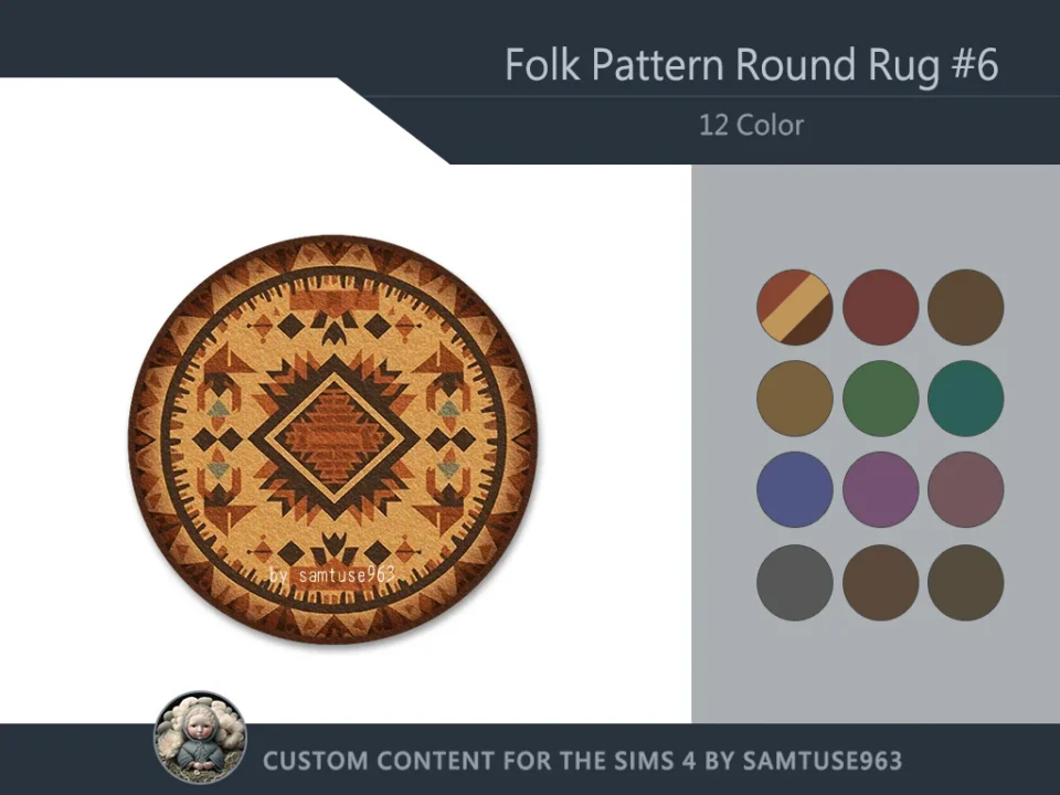 Folk Pattern Round Dance Rug #6 Samtuse963