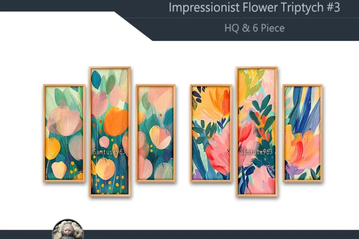 HQ Impressionist Flower Triptych #3 Sellable Extra B Samtuse963