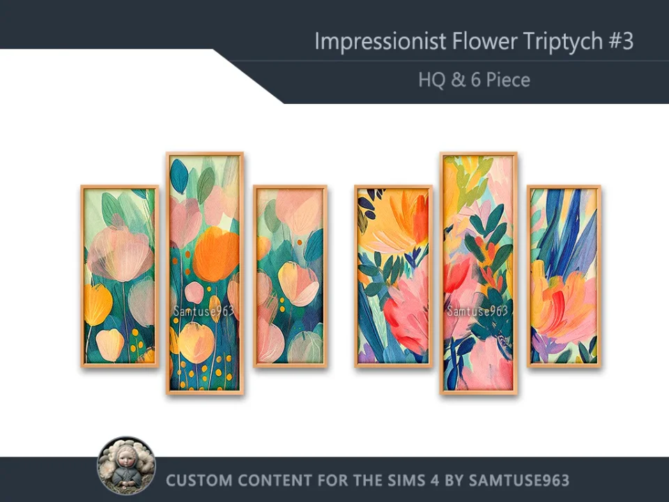 HQ Impressionist Flower Triptych #3 Sellable Extra B Samtuse963