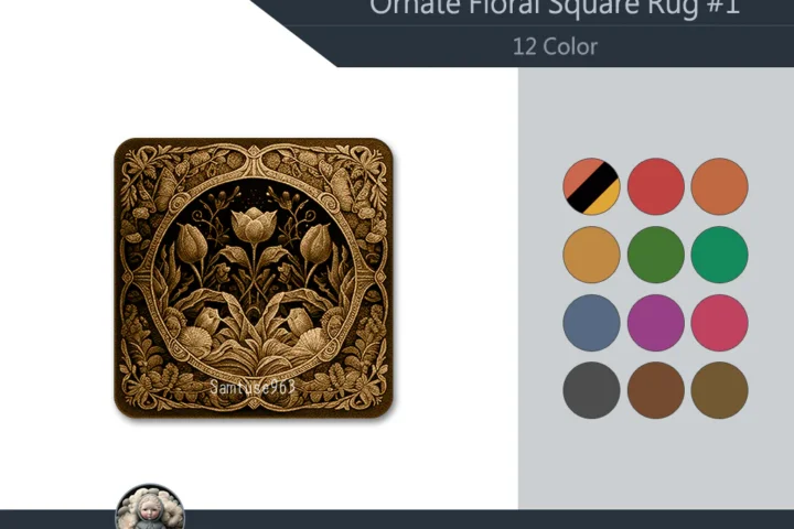 Ornate Floral Square Dance Rug #1 Samtuse963