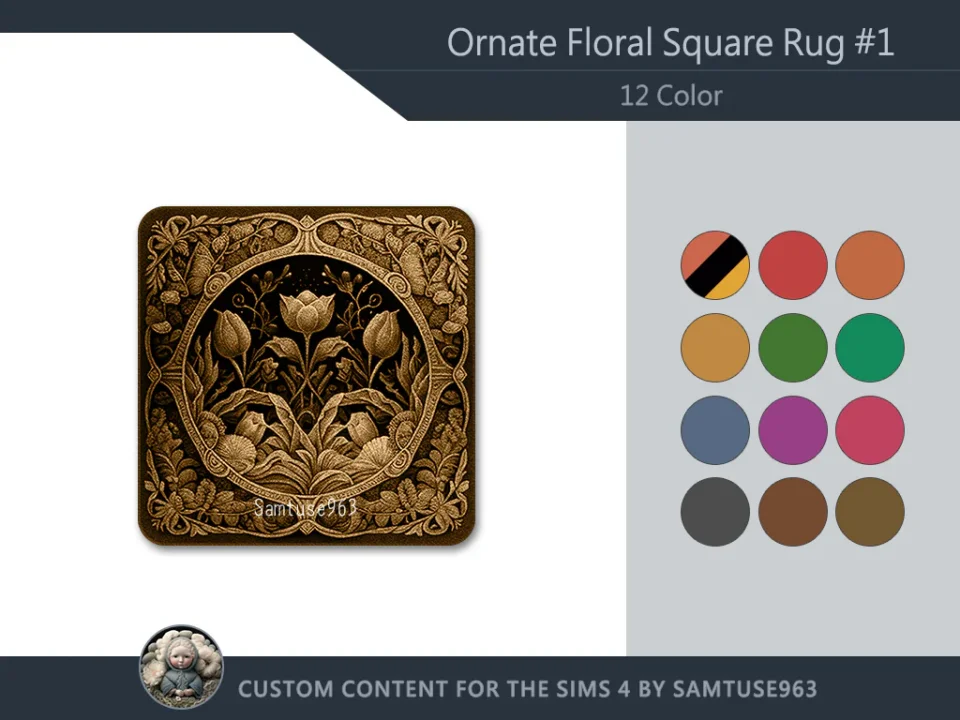 Ornate Floral Square Dance Rug #1 Samtuse963