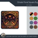 Ornate Floral Square Dance Rug #1 Samtuse963