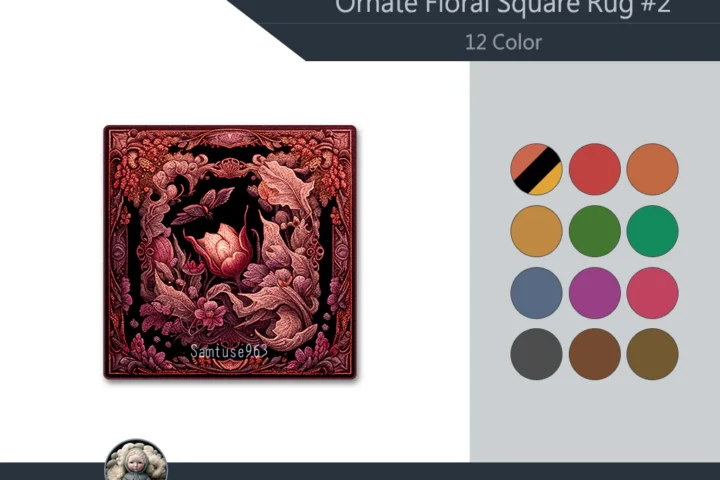 Ornate Floral Square Dance Rug #2 Samtuse963