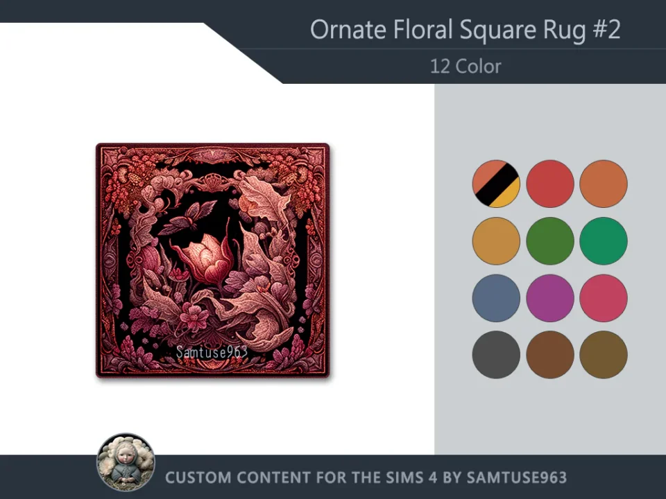Ornate Floral Square Dance Rug #2 Samtuse963
