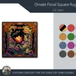 Ornate Floral Square Dance Rug #2 Samtuse963