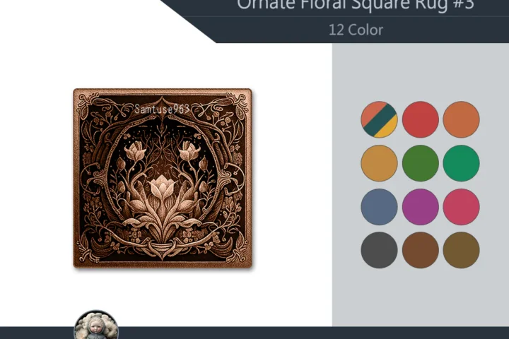 Ornate Floral Square Dance Rug #3 Samtuse963