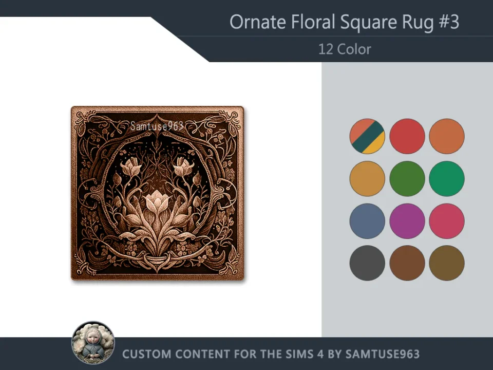Ornate Floral Square Dance Rug #3 Samtuse963
