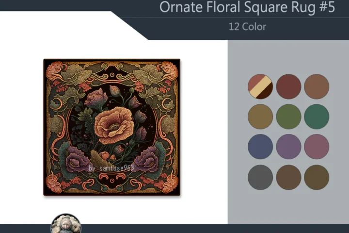 Ornate Floral Square Dance Rug #5 Samtuse963