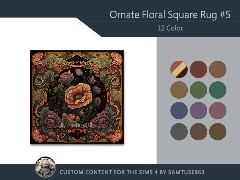 Ornate Floral Square Dance Rug #5 Samtuse963