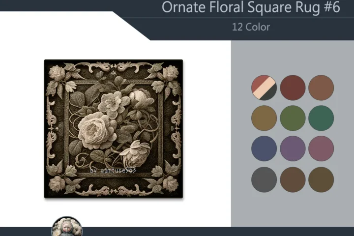 Ornate Floral Square Dance Rug #6 Samtuse963