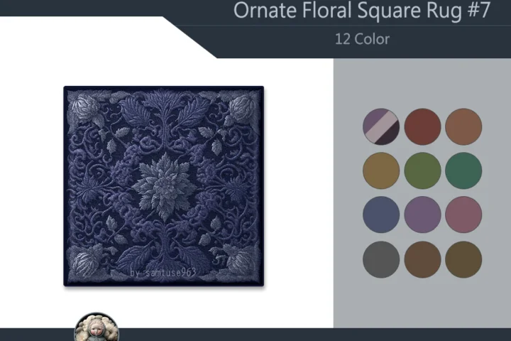Ornate Floral Square Dance Rug #7 Samtuse963