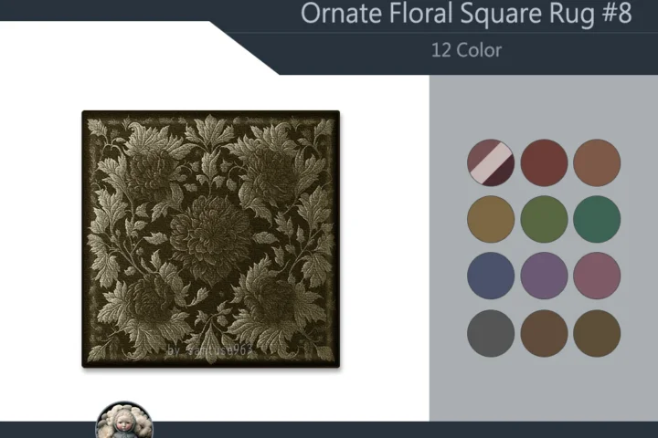 Ornate Floral Square Dance Rug #8 Samtuse963