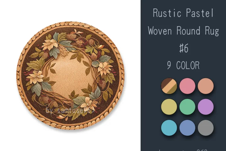 Rustic Pastel Woven Round Dance Rug #6 Samtuse963