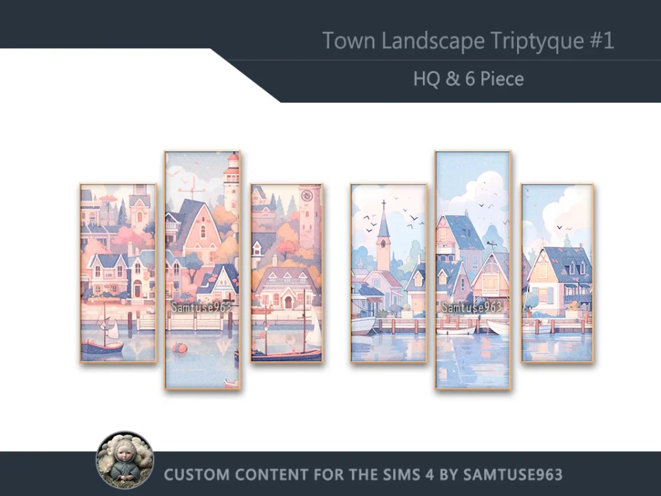 HQ Town Landscape Triptych #1 Sellable Extra B Samtuse963