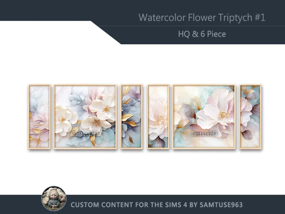 HQ Watercolor Flower Triptych #1 Sellable Extra E Samtuse963