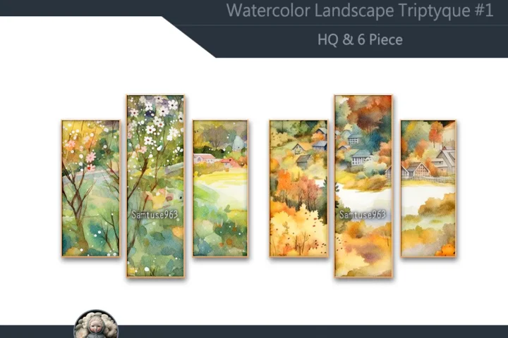 HQ Watercolor Landscape Triptych #1 Sellable Extra B Samtuse963
