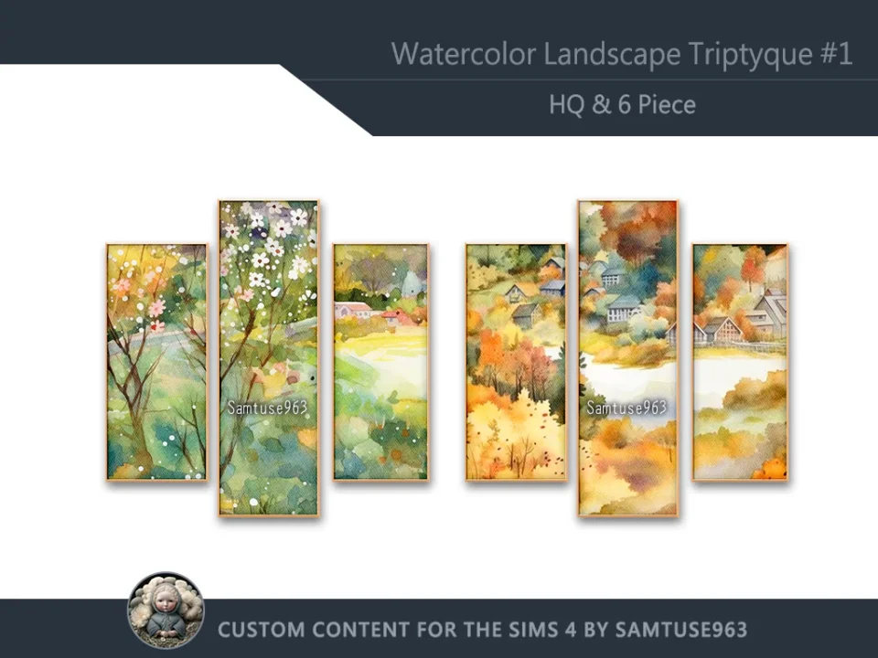HQ Watercolor Landscape Triptych #1 Sellable Extra B Samtuse963