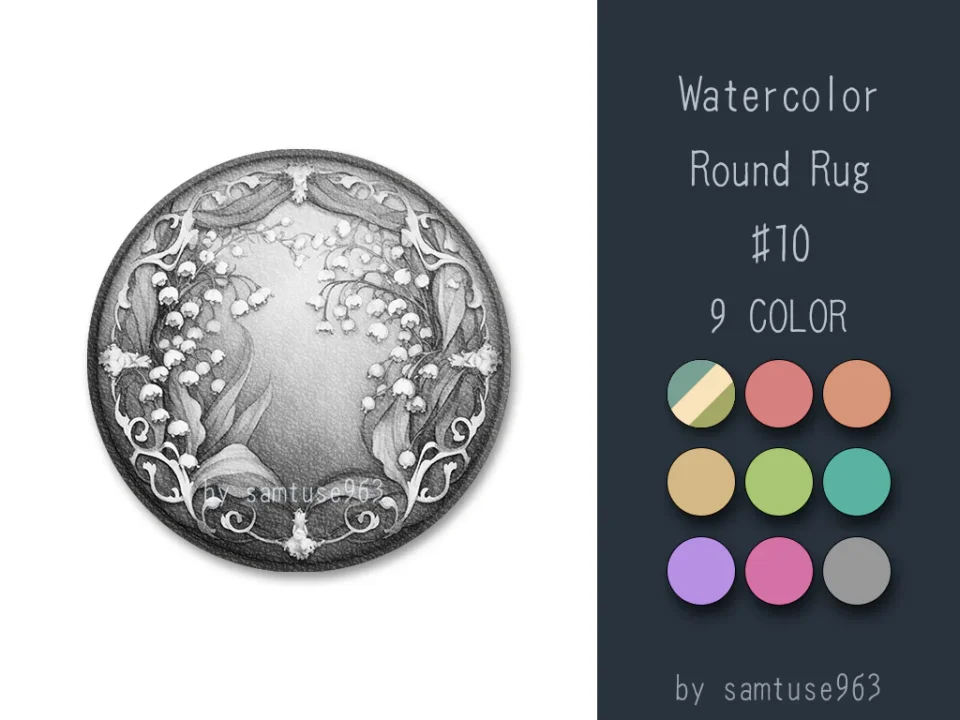 Watercolor Round Dance Rug #10 Samtuse963