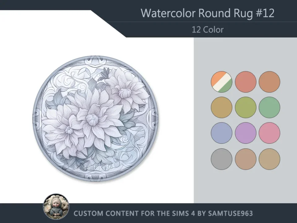 Watercolor Round Dance Rug #12 Samtuse963