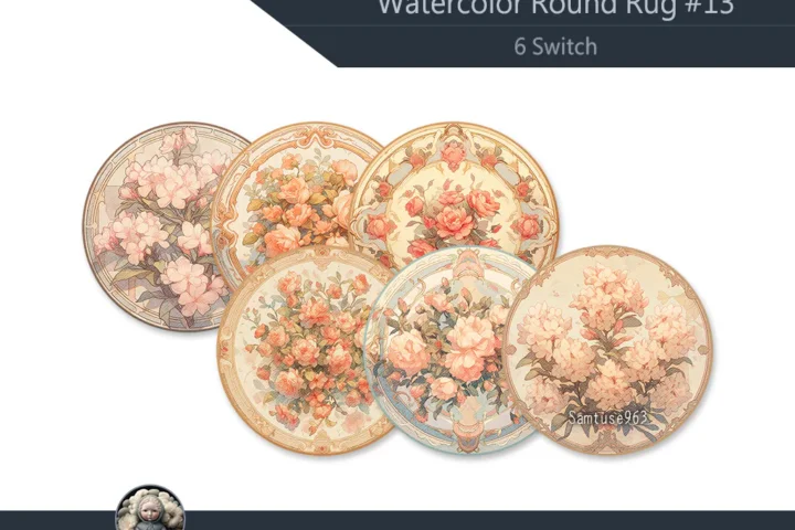 Watercolor Round Dance Rug #13 Samtuse963