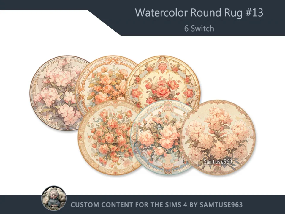 Watercolor Round Dance Rug #13 Samtuse963