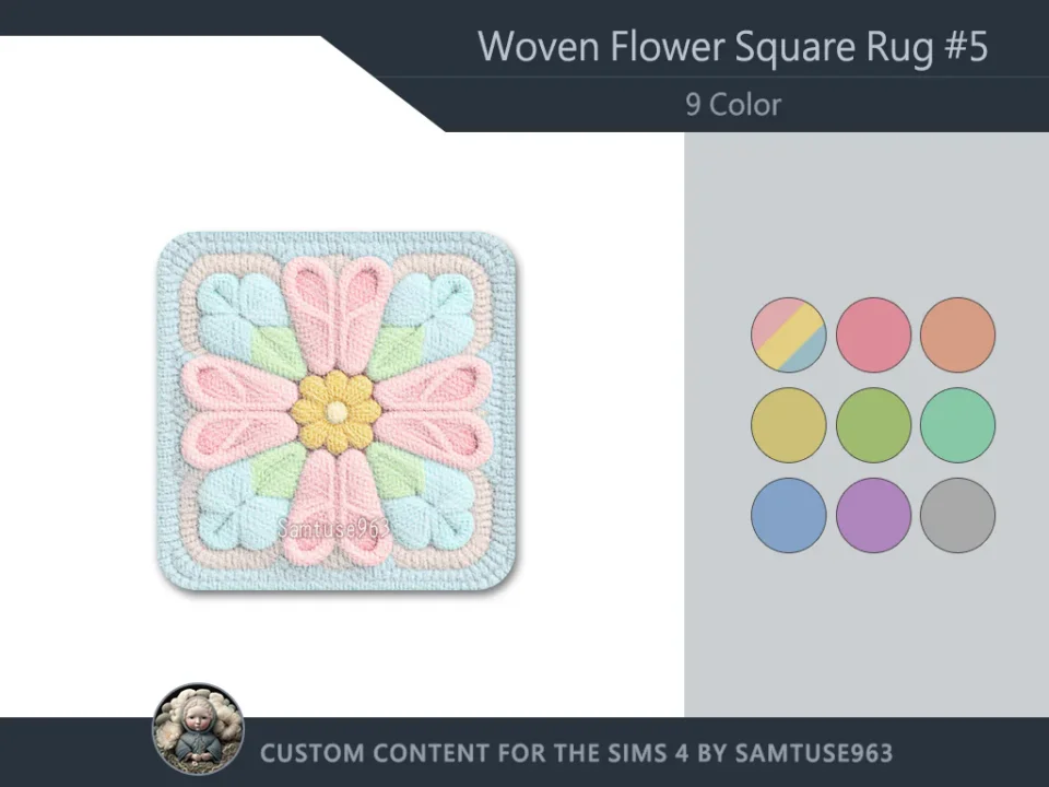 Woven Flower Square Dance Rug #5 Samtuse963
