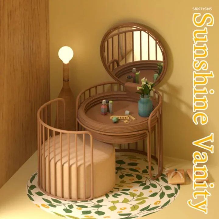 Sunshine Vanity CC by SNOOTYSIMS | Mirror / Chair / Rug