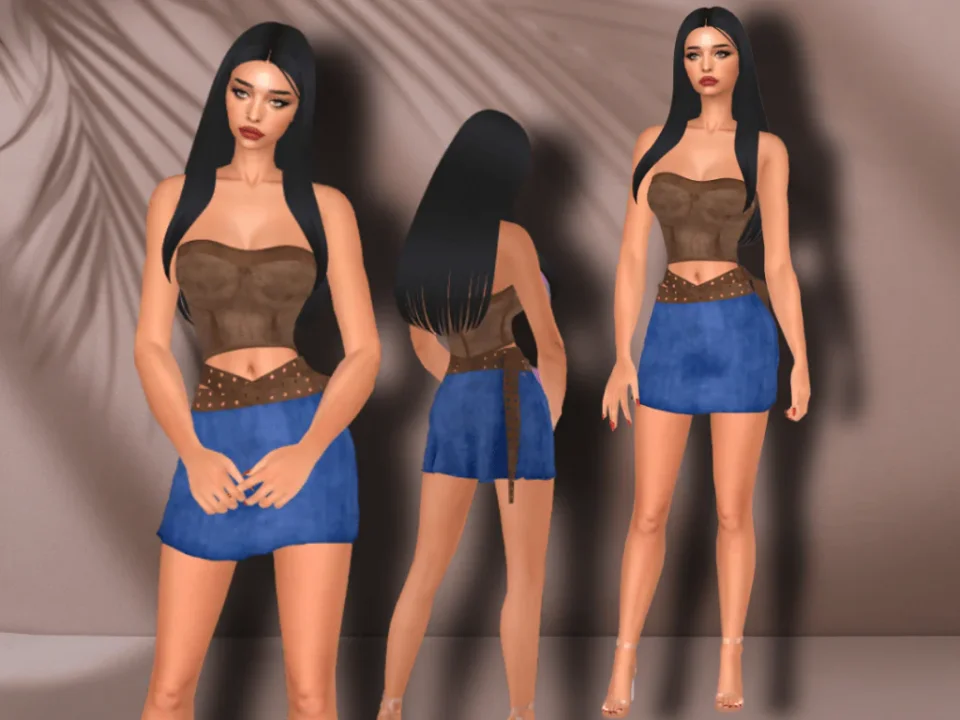 JEAN SKIRT WITH ASYMMETRIC BELT