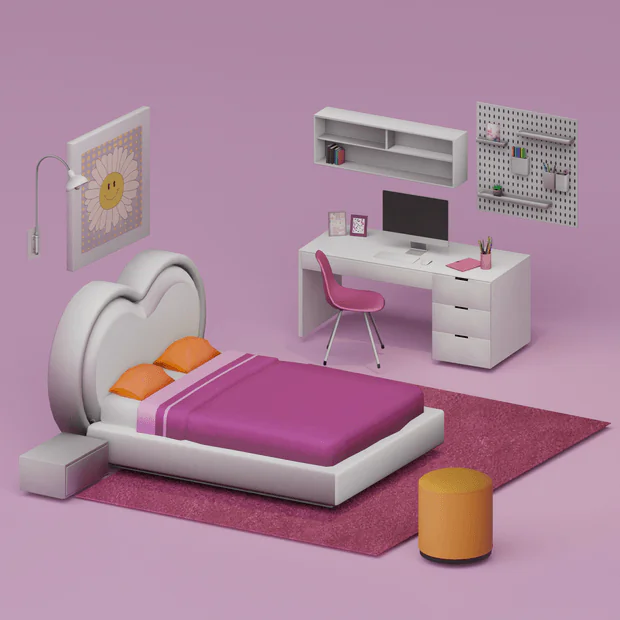 Bright & Bold Set / Cute Pink Bedroom Set