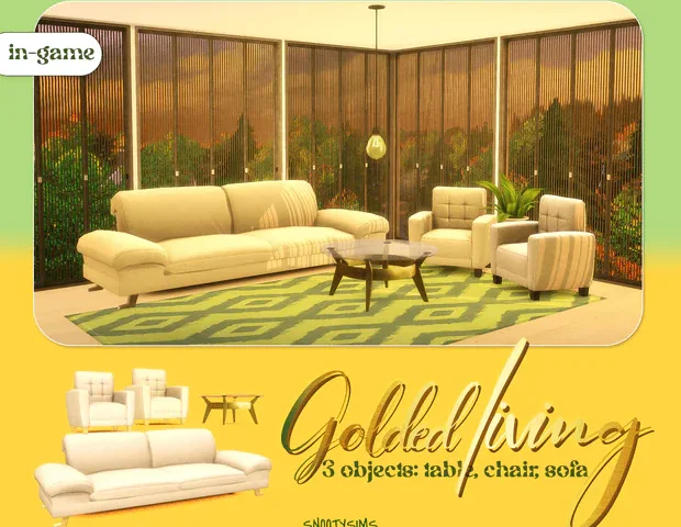 Golden Living CC by SNOOTYSIMS | Sofa, Chairs & Table | Retro | 80s look
