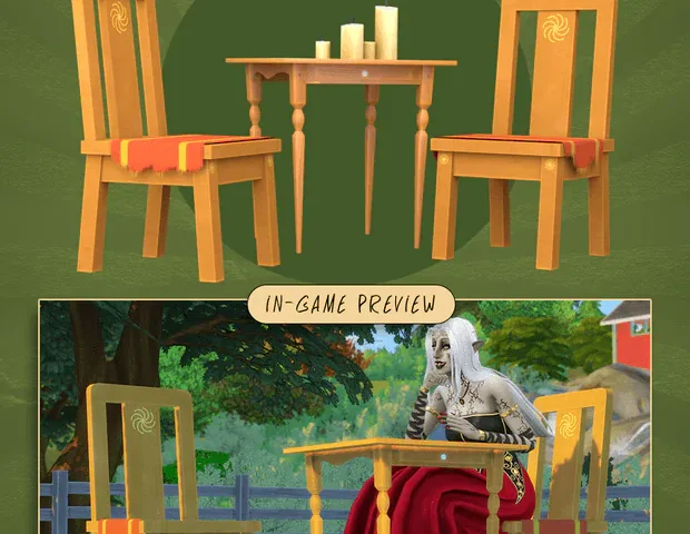 Torn Times Set (Medieval CC) by SNOOTYSIMS | Table & Chairs