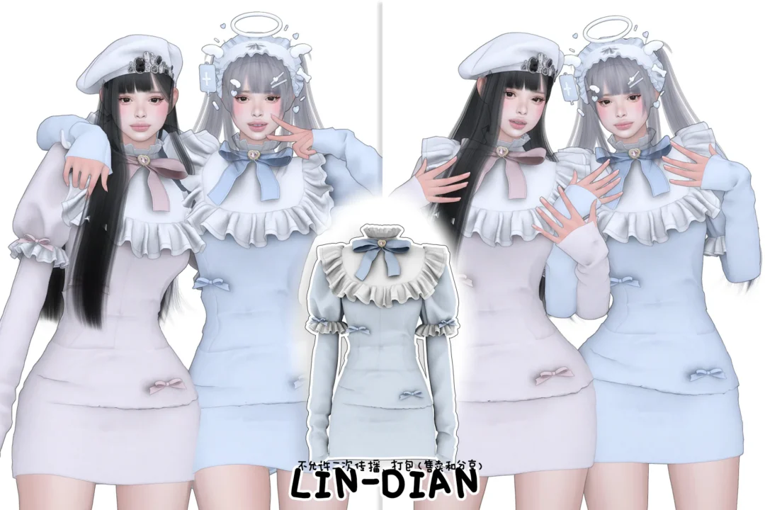 LIN-DIAN Puff Sleeve Bowknot Women's Dress