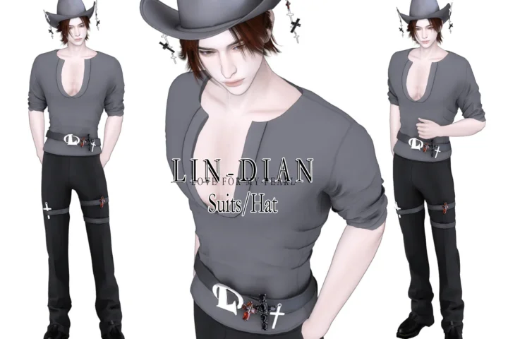 LIN-DIAN Men's fitted top and belted trousers suit