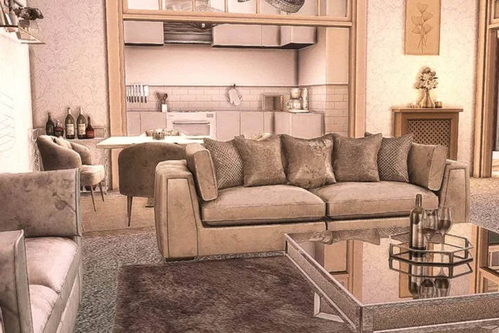 Crushed Velvet Glam Living Room