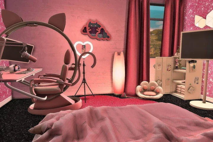 The Ultimate SimKitty Asthetic Gamer Bedroom - Cute Cat Core Bedroom