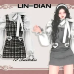 LIN-DIAN Puff Sleeve Suspender Dress